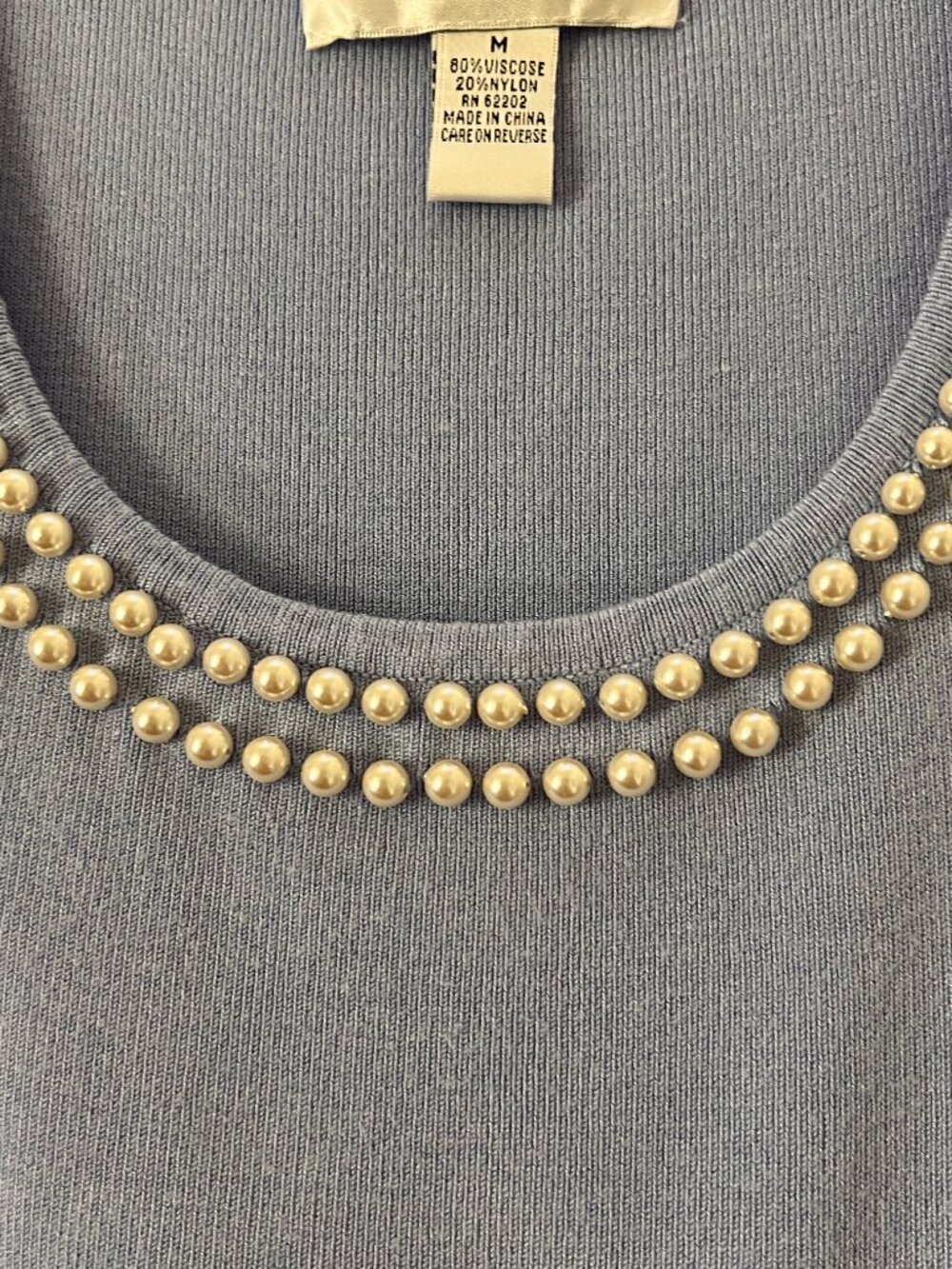 RAFAEL‎ Lavender Faux Pearl Neck Knit Tank Top Quiet Luxury Size M - Picture 6 of 12